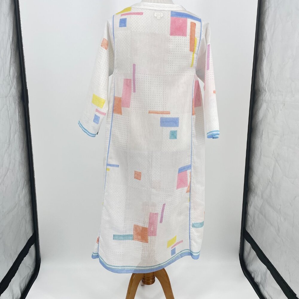 EKA India OS Cotton Silk Tent Dress Geometric Watercolor Print Lagenlook Art - Picture 3 of 9